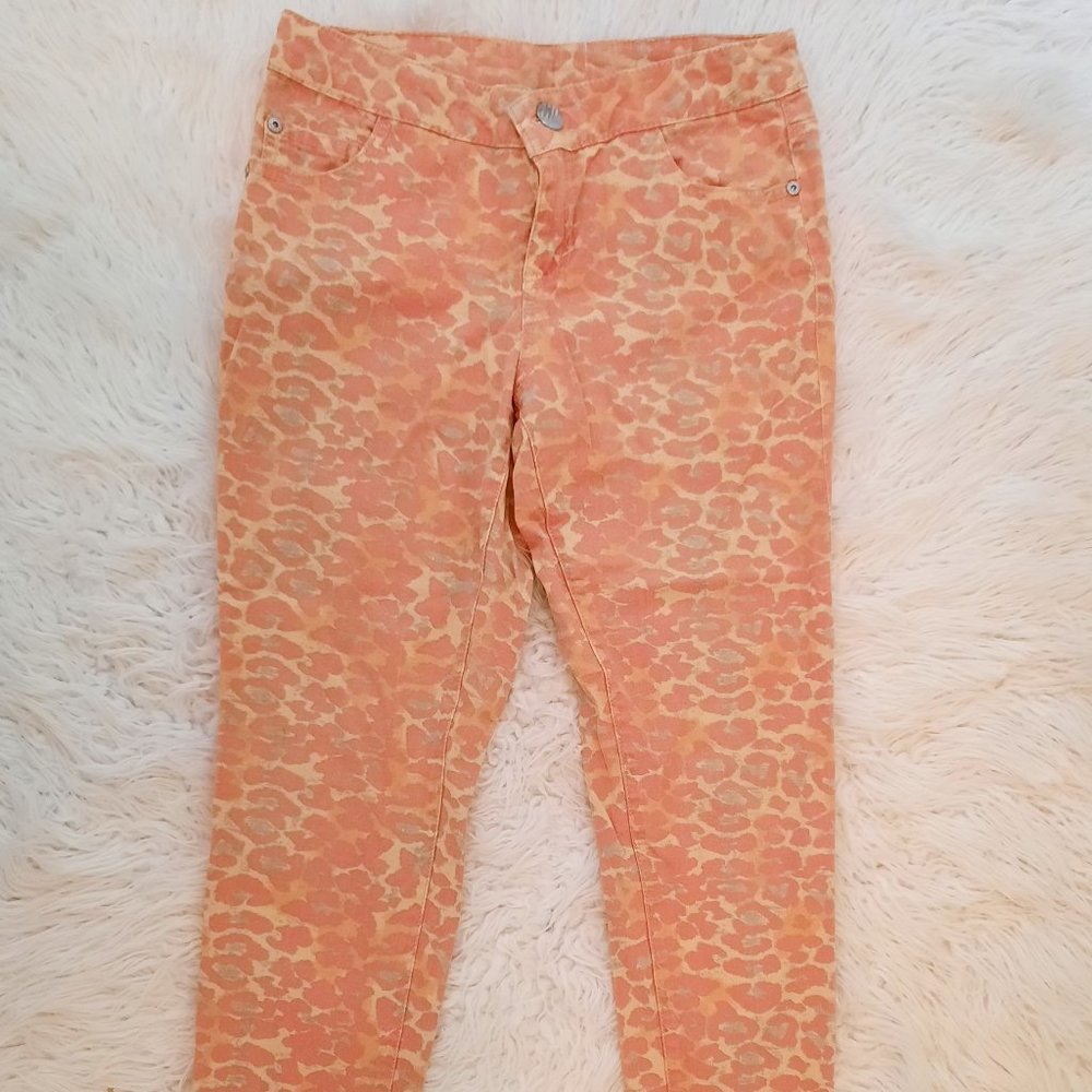 Orange animal print stretchy jeans